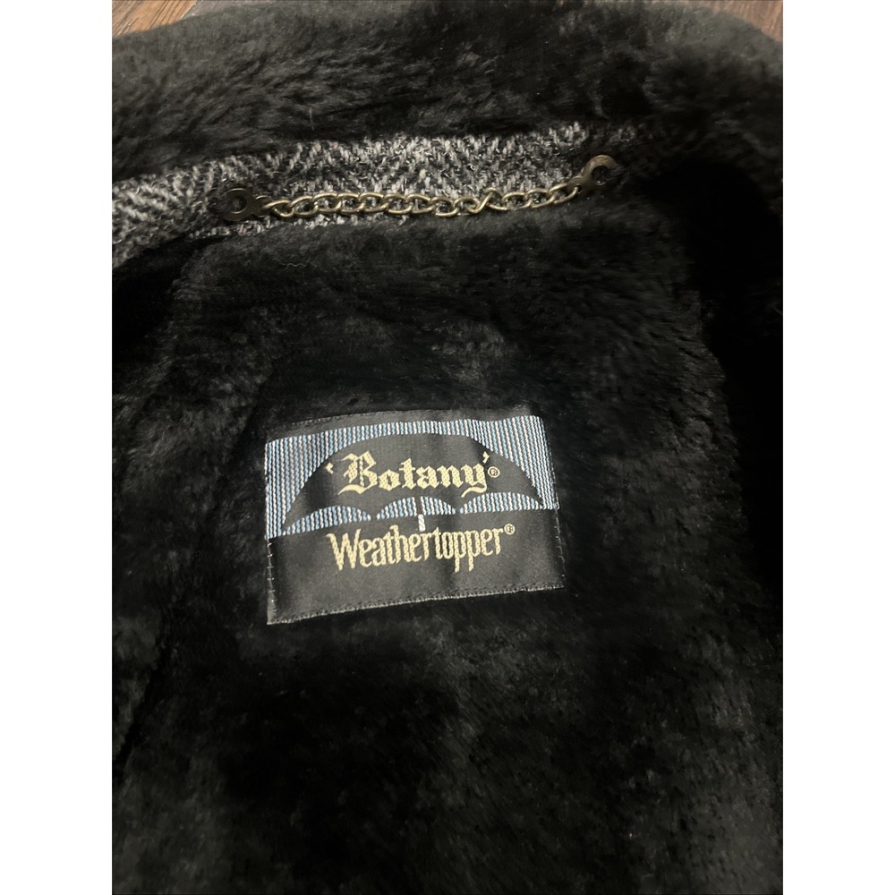 Vintage Botany Weather Topper Coat / Overcoat 40 Long Herringbone Faux Fur Lined - Picture 9 of 13